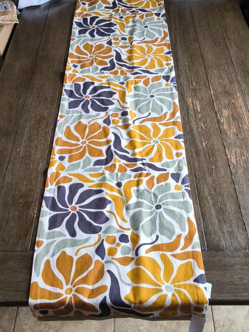 Sullivans Table Runner Retro Floral Mid Century Modern MCM Mustard Green NWT